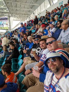 Tent and Table representing the Buffalo Bills at Hard Rock Stadium in Miami, Florida