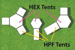 Combine a hexagon tent with high peak tents to create unique layouts. Your imagination is the only limitation!